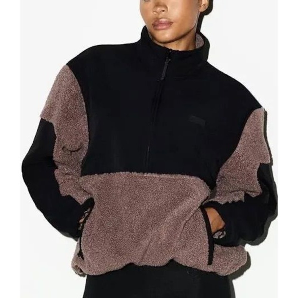 Skims, Faux Shearling Half Zip Pullover, Umber, S, NWT, MSRP $168